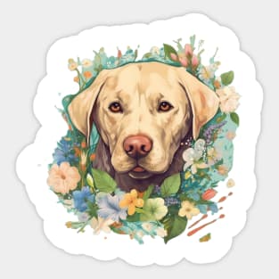 Floral Paws: Vintage Labrador Retriever Art Print Sticker